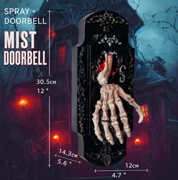 š» Halloween Skeleton Hand Doorbell ā Touch/Motion Activated with Red Light & Scary Sound