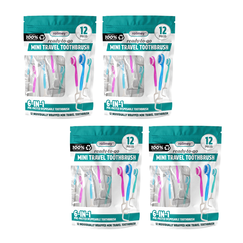 dht™⭐ 6-in-1 Ready-to-Go Mini Travel Toothbrush with Floss & Toothpick, No Rinsing Needed, Individually Wrapped & TSA Friendly