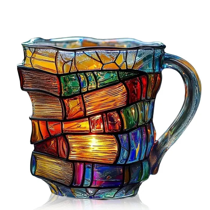 📚 3D Painted Book Mug – Unique Glass Coffee Cup for Readers & Book Lovers🍵