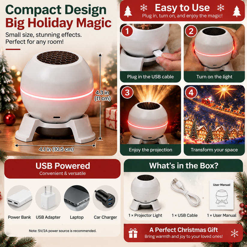 🎉✨Turn Any Room Into a Christmas Wonderland – Holiday Projection Night Light