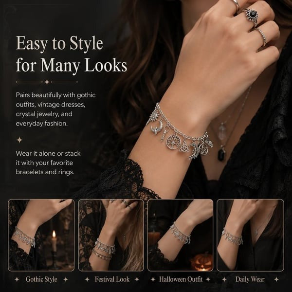 🖤 Celestial Gothic Boho Bracelet — Vintage Witchy Charm