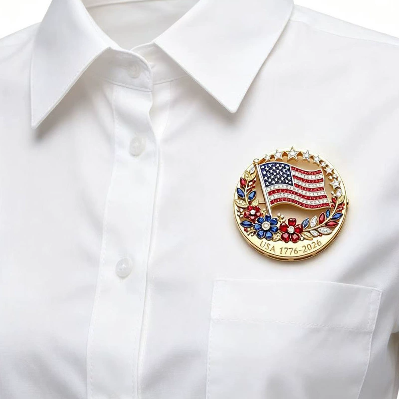 USA 250th Anniversary Commemorative American Flag Rhinestone Brooch