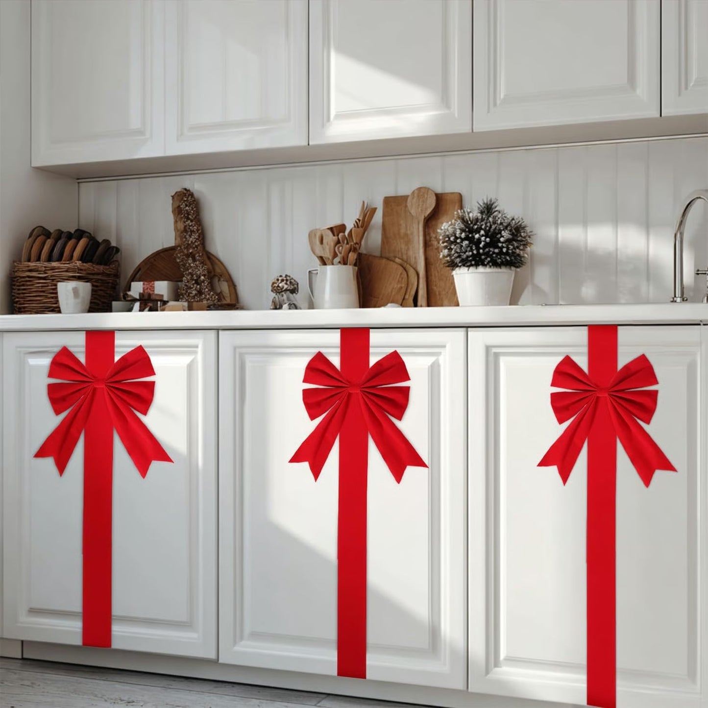 🎄4PCS Red/Green Christmas Cabinet Ribbon