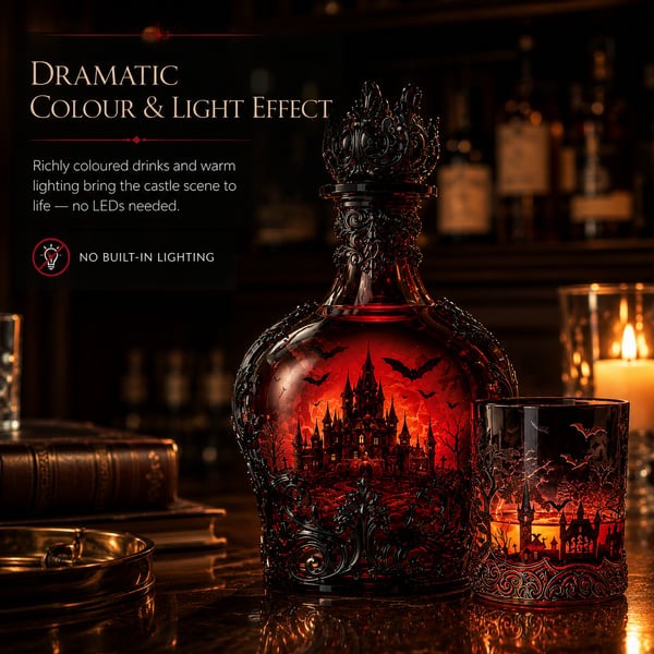 🍺Gothic Vampire Castle Whisky Decanter & Tumbler
