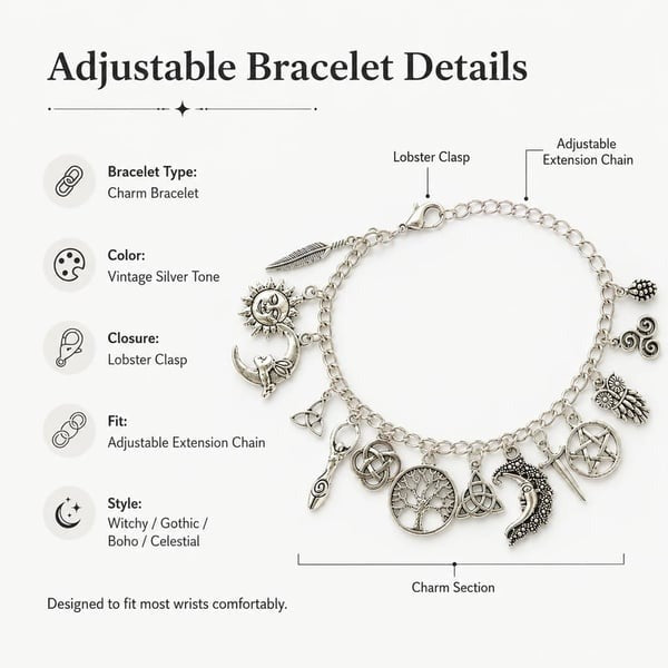 🖤 Celestial Gothic Boho Bracelet — Vintage Witchy Charm