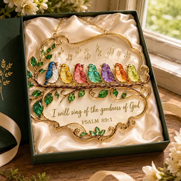 🐦 Psalm 89:1 Songbird Suncatcher — Stained-Glass Faith Decor