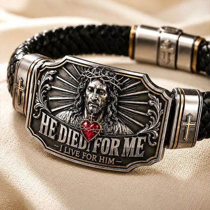 ❤️I Live for Him He Died for Me Christian Cross Braided Bracelet Gift Box Set