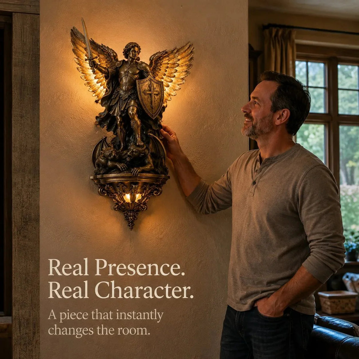 Sacred St. Michael Wall Light – Serene Faith-Inspired Home Decor