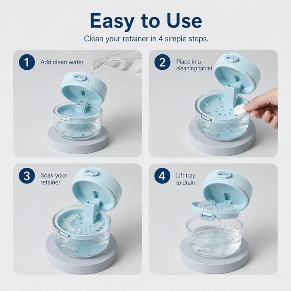 🔥3-in-1 Leak-Proof Retainer Cleaning Case with Mirror, Drain Tray & Travel Storage