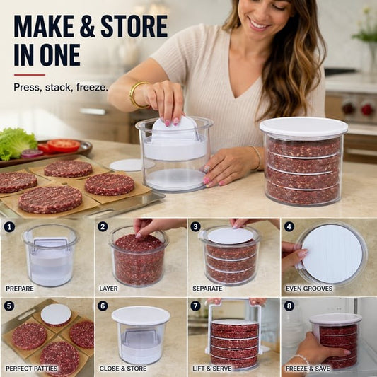 🍔💯Non-Stick Burger Mold Shaper with Freezer Storage Container