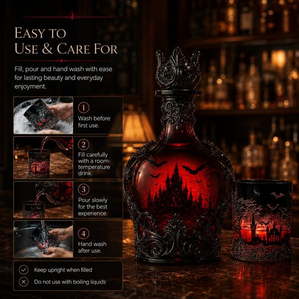 🍺Gothic Vampire Castle Whisky Decanter & Tumbler