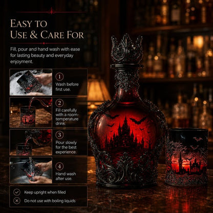 🍺Gothic Vampire Castle Whisky Decanter & Tumbler
