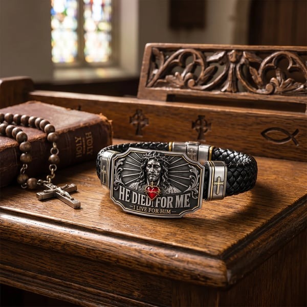 ❤️I Live for Him He Died for Me Christian Cross Braided Bracelet Gift Box Set