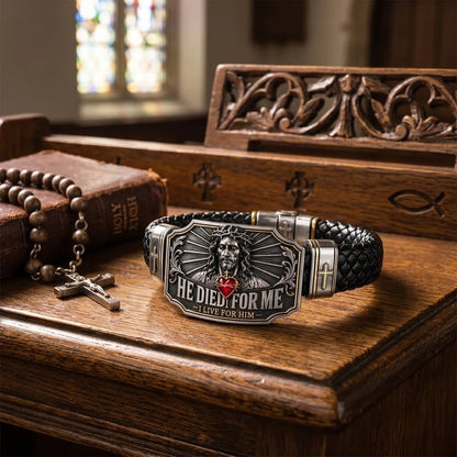 ❤️I Live for Him He Died for Me Christian Cross Braided Bracelet Gift Box Set