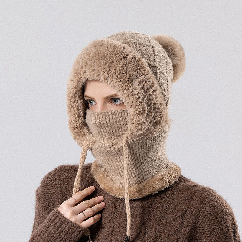 3 in 1 Winter Beanie Hat Scarf Mask Hat For Women