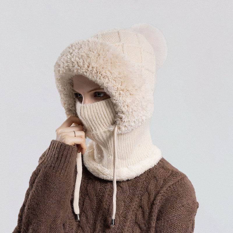 3 in 1 Winter Beanie Hat Scarf Mask Hat For Women