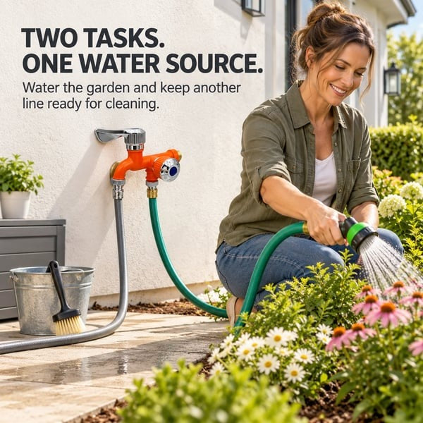 🏡Dual-Outlet Faucet – Two Independent Water Connections for Laundry, Garden & Everyday Cleaning