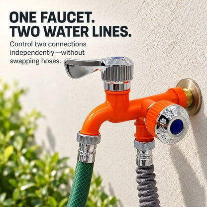 🏡Dual-Outlet Faucet – Two Independent Water Connections for Laundry, Garden & Everyday Cleaning