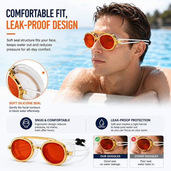 👓 Sunny Swim Goggles – UV Protection, Wide View, Chic Sunglass Look
