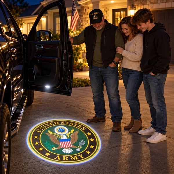 🚗 Military Honor Car Door Projection Light — 🎖️ Patriotic Projection for Veterans & Military Families