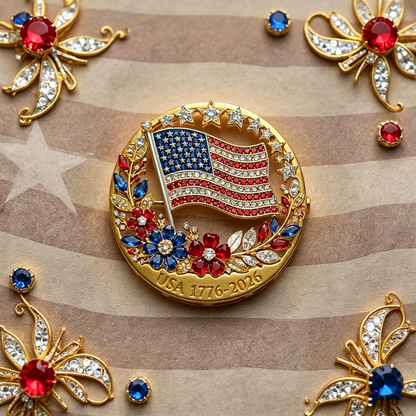 USA 250th Anniversary Commemorative American Flag Rhinestone Brooch