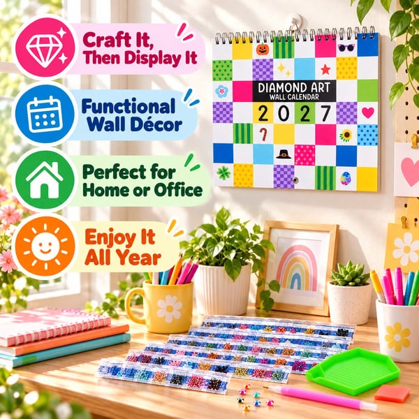 💎2027 Diamond Art Wall Calendar Kit | 12 Monthly Designs + Complete Gem Tools