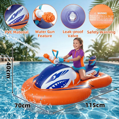 🌊 2-in-1 Shark Inflatable Jet Water Ski🚤 Built-in Water Gun