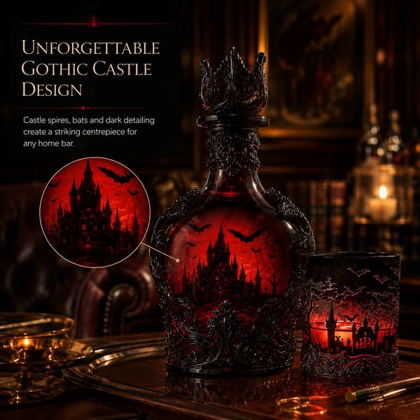🍺Gothic Vampire Castle Whisky Decanter & Tumbler