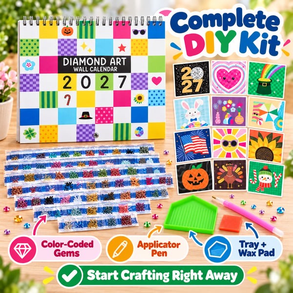 💎2027 Diamond Art Wall Calendar Kit | 12 Monthly Designs + Complete Gem Tools