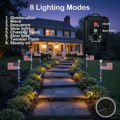 8 Solar American Flag Pathway Lights