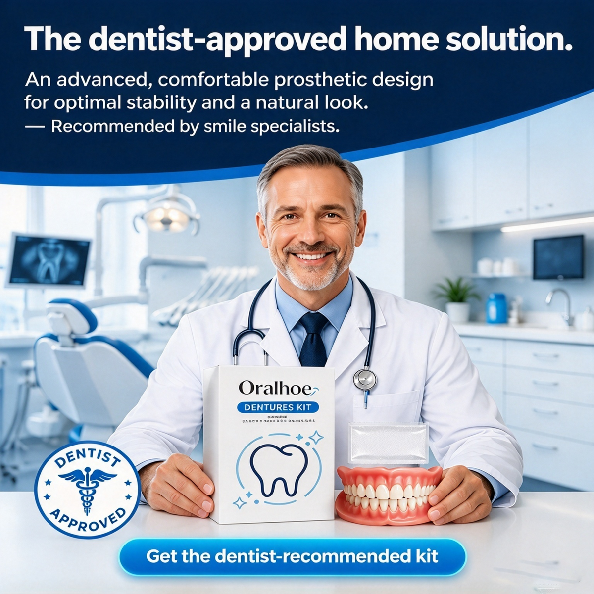 Full Set Natural Dentures Upper & Lower Silicone Fake Teeth Braces Comfort Fit 