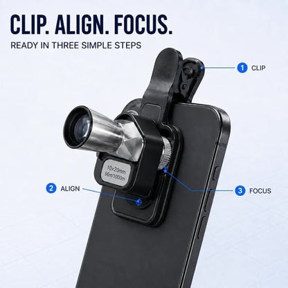 🔭 10×20 Mini Monocular Phone Telescope – Pocket Long-Distance Viewer with Adjustable Smartphone Clip