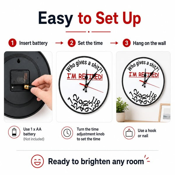 ⏰ Who Cares What Time It Is? You’re Retired! 🎉Funny Retirement Wall Clock