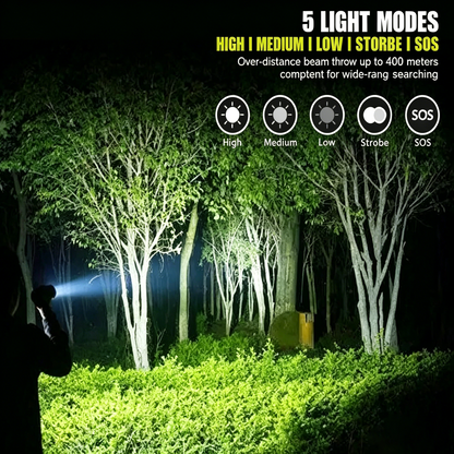 XHP70 5000 Lumens Flashlight 5 Modes with Battery Rechargeable