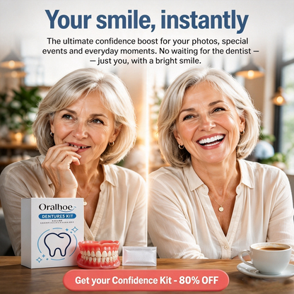 Full Set Natural Dentures Upper & Lower Silicone Fake Teeth Braces Comfort Fit 