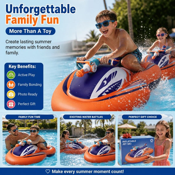 🌊 2-in-1 Shark Inflatable Jet Water Ski🚤 Built-in Water Gun