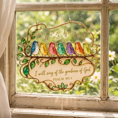 🐦 Psalm 89:1 Songbird Suncatcher — Stained-Glass Faith Decor