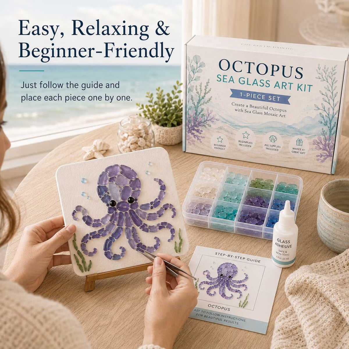 🌊 DIY Sea Glass Mosaic Art Kit – Create Beautiful Ocean-Inspired Artwork with Colorful Glass Pieces