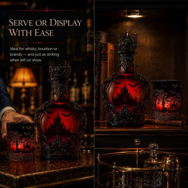 🍺Gothic Vampire Castle Whisky Decanter & Tumbler