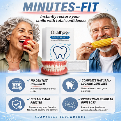 Full Set Natural Dentures Upper & Lower Silicone Fake Teeth Braces Comfort Fit 