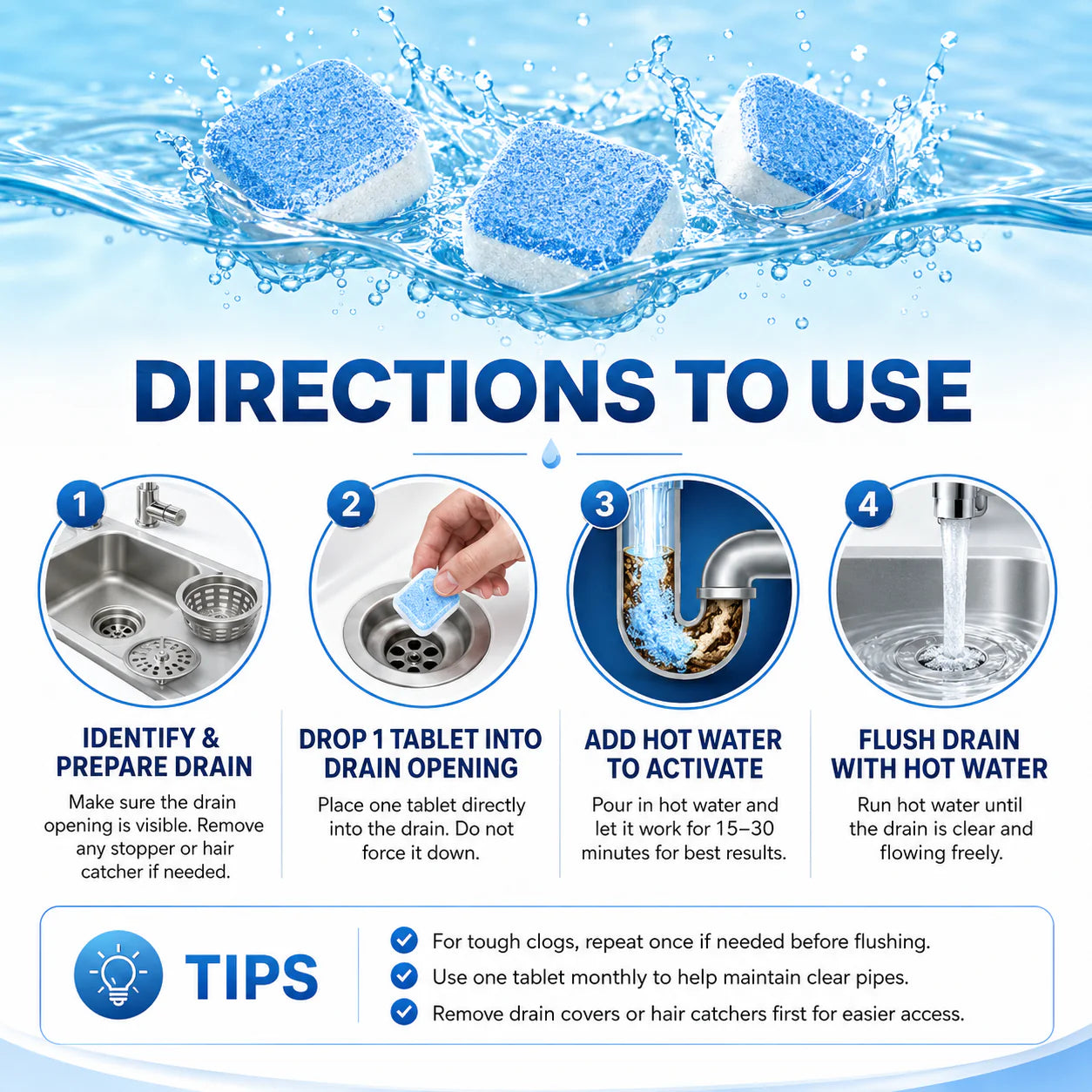 12-Pack Drain Cleaning Tablets – Say Goodbye to Clogged Pipes!