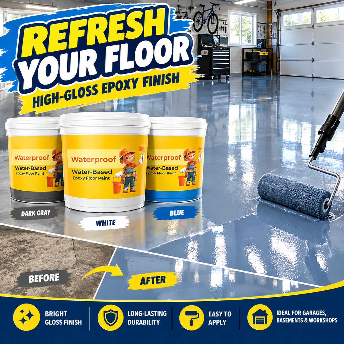 dht™⭐Waterproof Water-Based Epoxy Floor Paint（Free Brushes Provided）