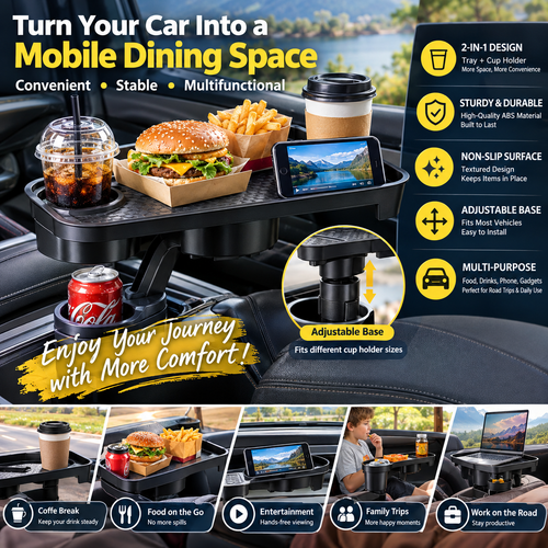 Universal Car Cup Holder Tray With Dining Table