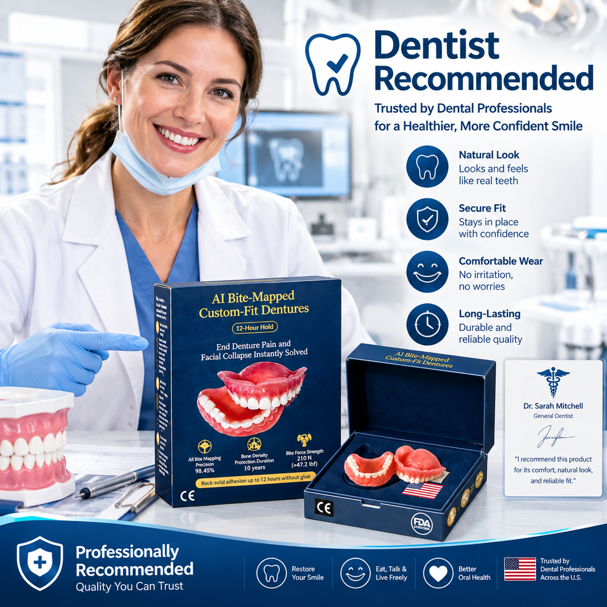 😁 A Better Fit for Your Smile!🦷AI Bite-Mapped Custom-Fit Dentures (12-Hour Hold)