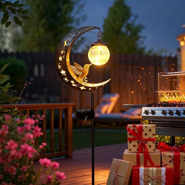 Moon & Hummingbird Solar Garden Light