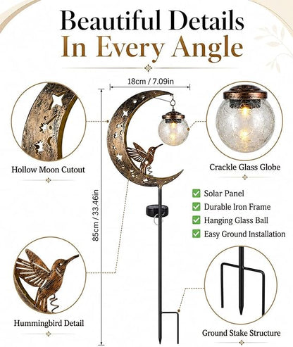 Moon & Hummingbird Solar Garden Light
