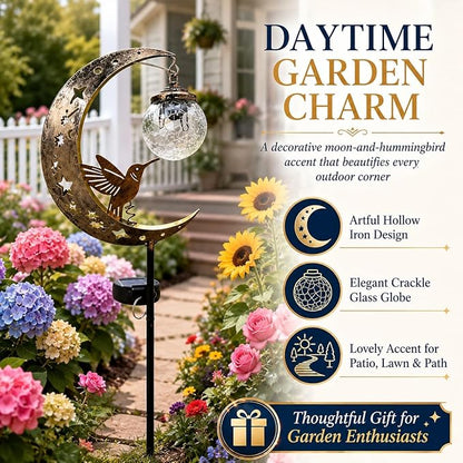 Moon & Hummingbird Solar Garden Light
