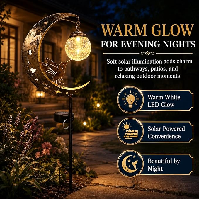 Moon & Hummingbird Solar Garden Light