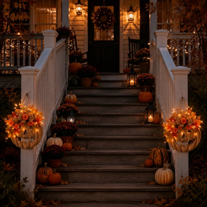 🎉🎃✨ Lighted Burlap Pumpkin Wreath
