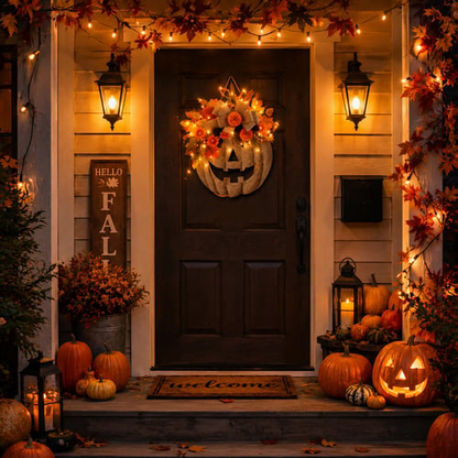 🎉🎃✨ Lighted Burlap Pumpkin Wreath